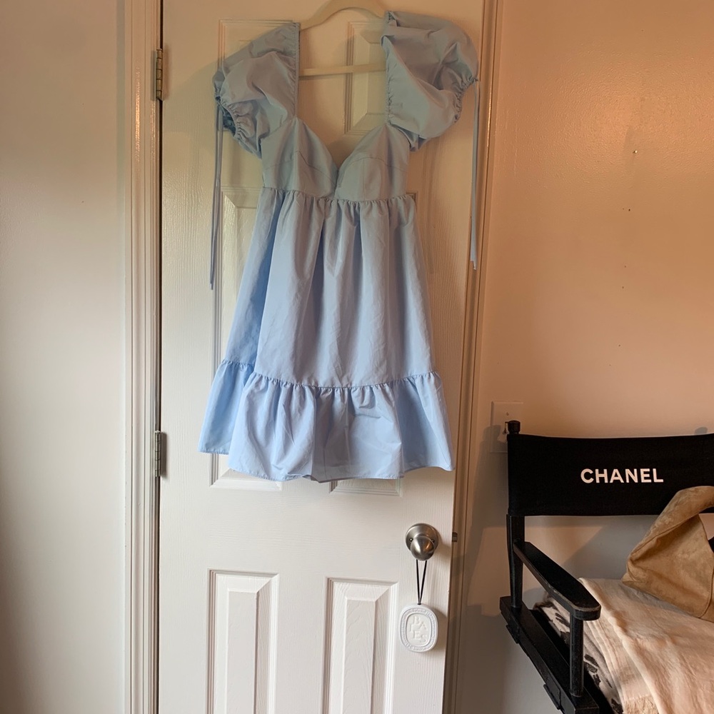 Amanda Uprichard Pale Blue Puff Sleeve Sundress Babydoll Dress Size Small NWOT